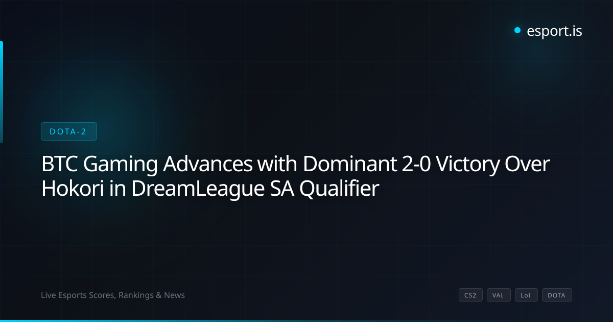 BTC Gaming Advances with Dominant 2-0 Victory Over Hokori in DreamLeague SA Qualifier